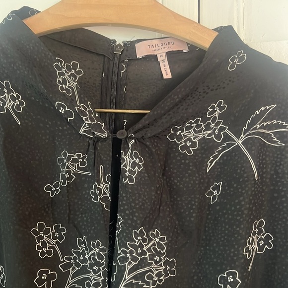 Tailored By Rebecca Taylor Black Floral Silk Dress Sz 16 - Picture 5 of 10